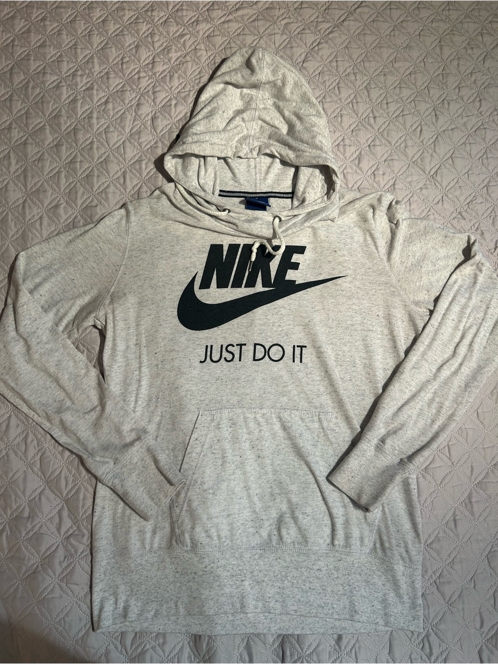 Nike Light Gray Logo Hoodie Sweatshirt with Black Swoosh